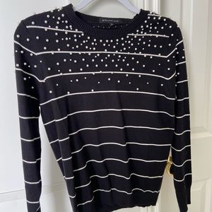 Gibson Look Striped Sweater with Pearl Embellishments